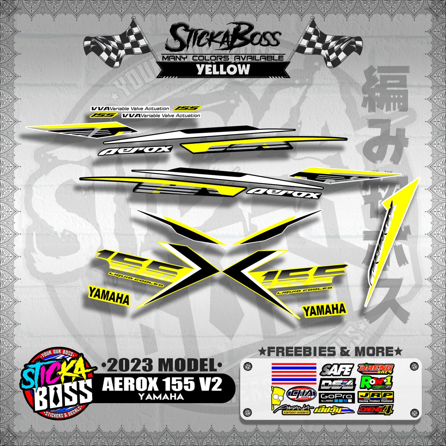 AEROX 155 V2 2023 STOCK DECALS ( 2023 MODEL )【WITH FREEBIES】