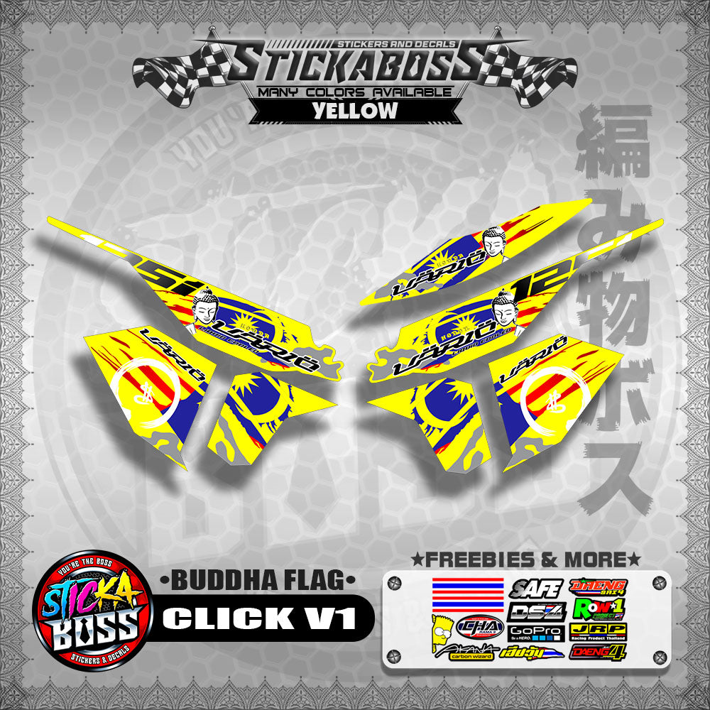 CLICK V1 MALAYSIAN STICKER DECALS ( BUDDHA FLAG )【WITH FREEBIES】