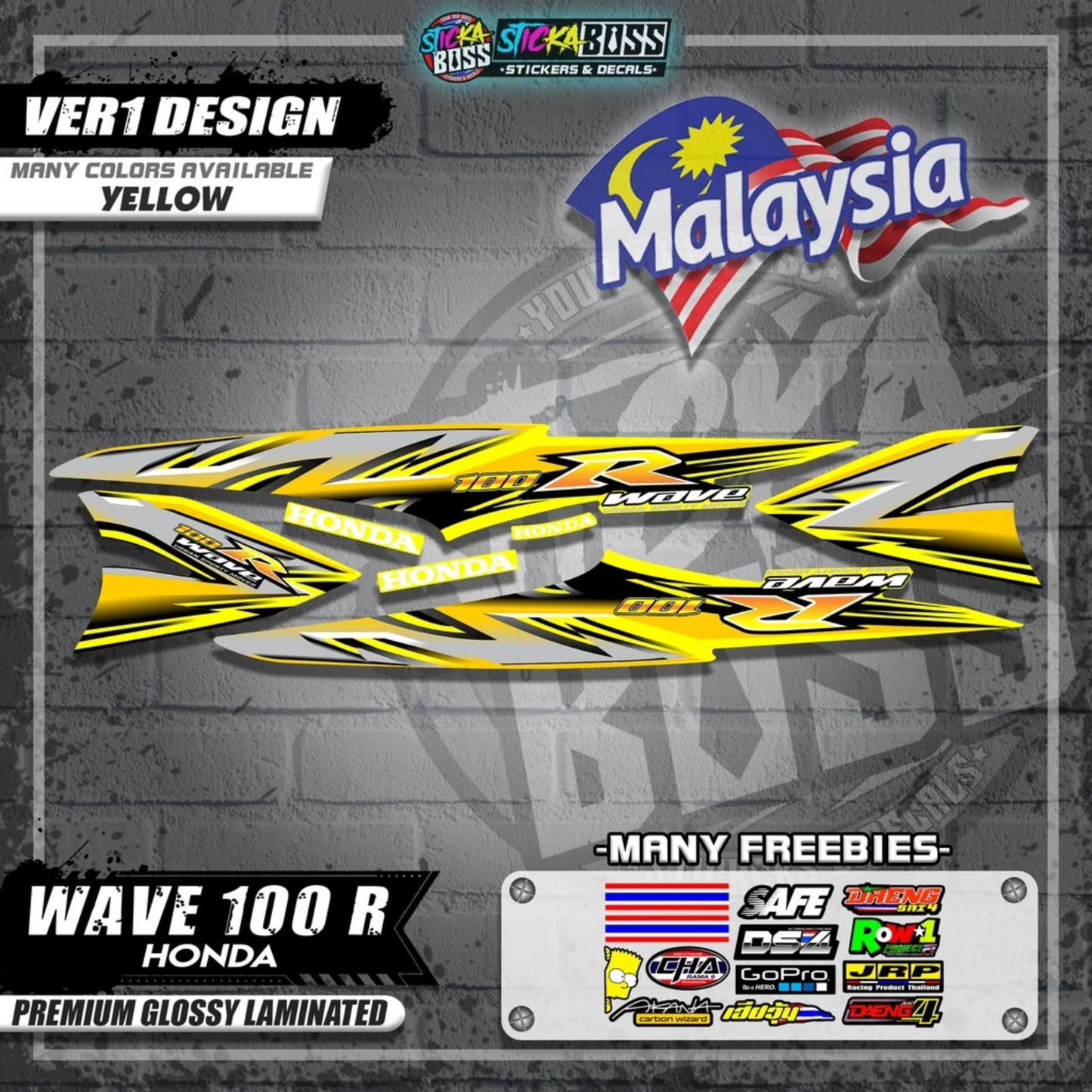 HONDA WAVE 100 R MALAYSIAN DECALS (Ver1 Design)【WITH FREEBIES】