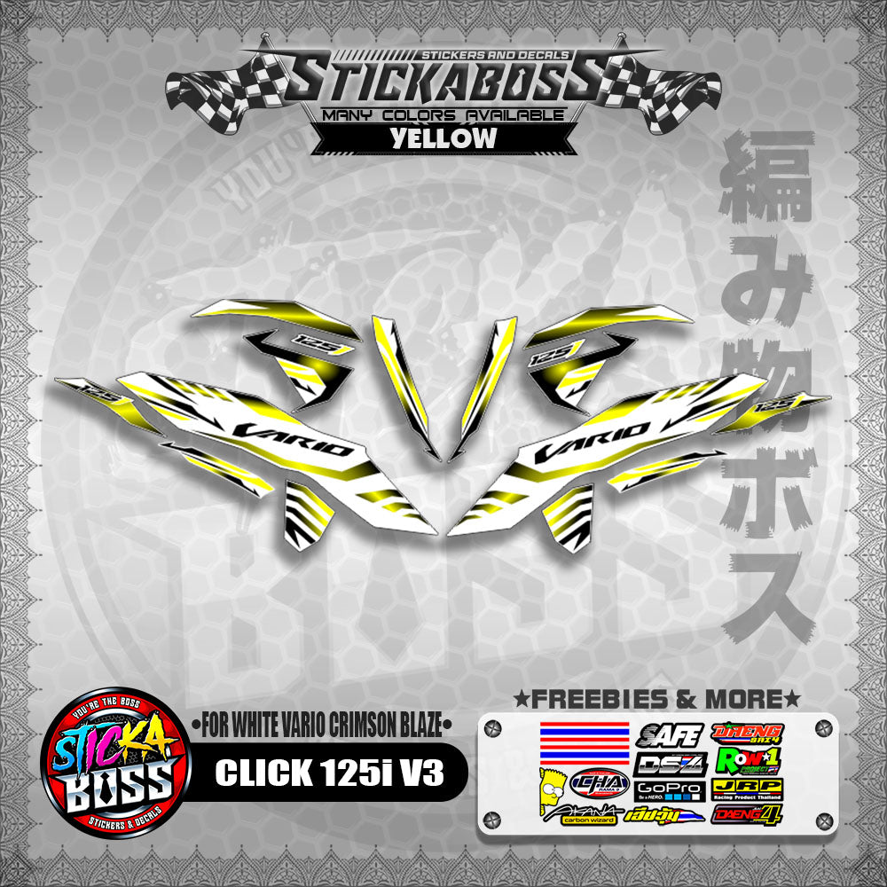 CLICK 125i V3 STICKER DECALS ( FOR WHITE VARIO CRIMSON BLAZE )【WITH FREEBIES】