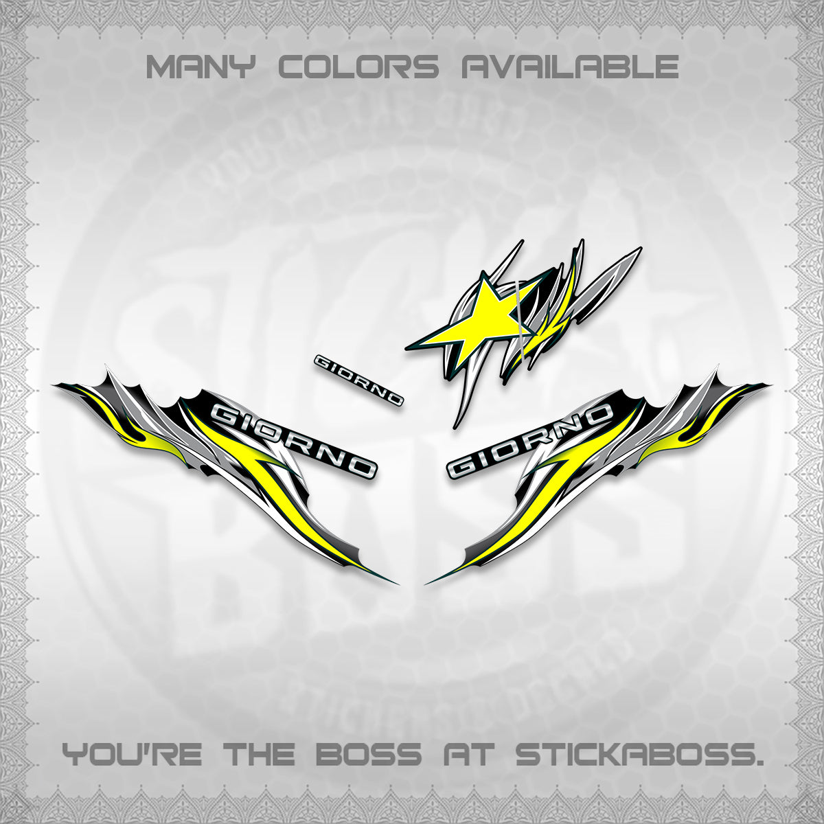 GIORNO 125 DECALS (2026 NEW TRIBAL FIRE NTN) STICKER DECALS BY STICKABOSS