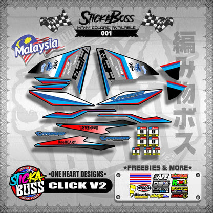 CLICK 150 / 125 / 150i / 125i V2 MALAYSIAN DECALS ( ONE HEART DESIGNS )【WITH FREEBIES】