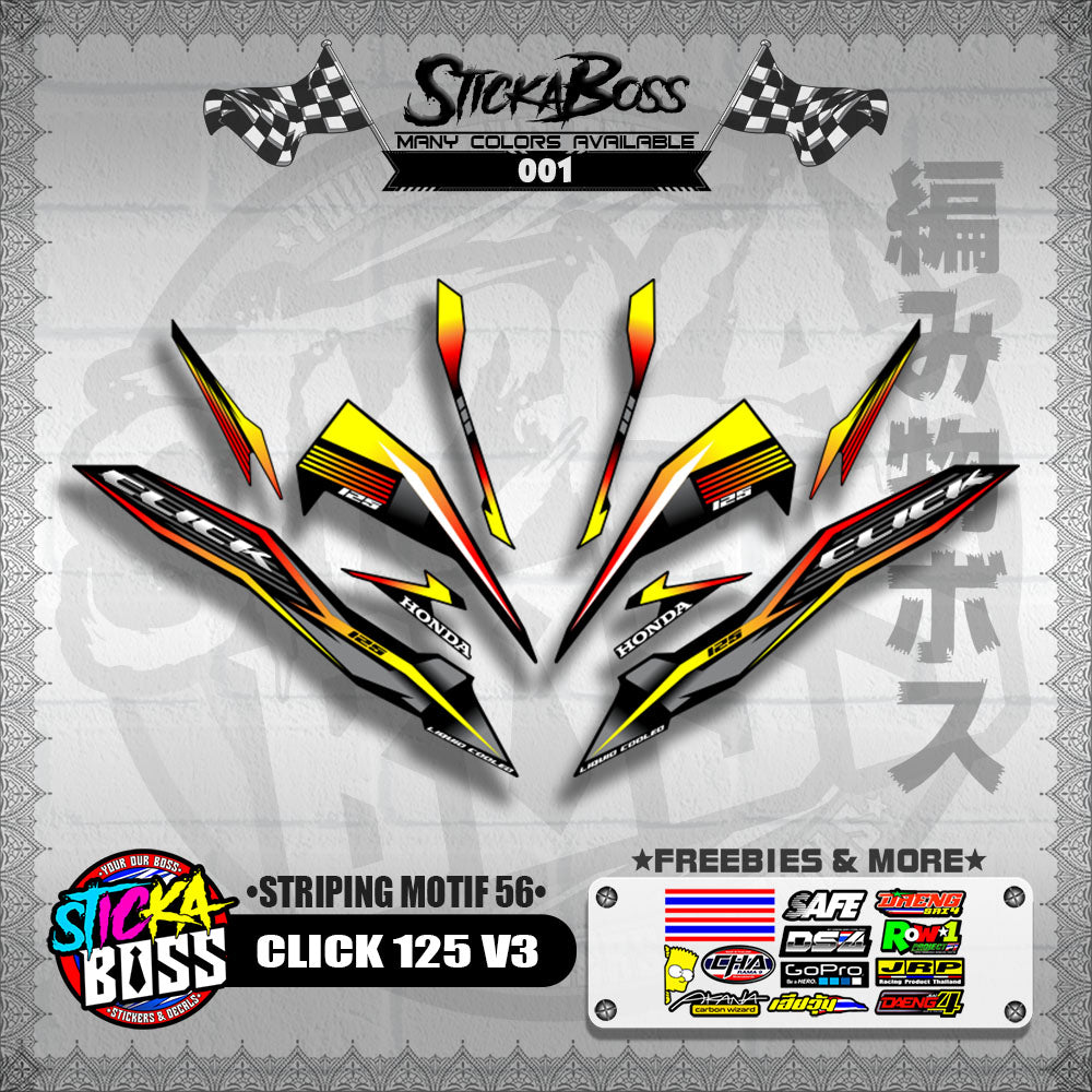 CLICK 125 V3 DECALS ( STRIPING MOTIF 56 ) [ PREMIUM GLOSSY LAMINATED ]【WITH FREEBIES】