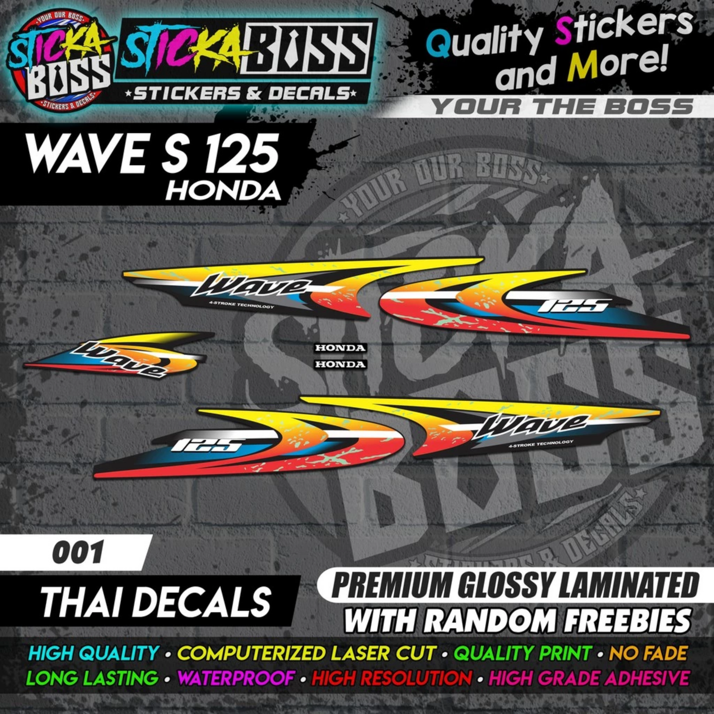 WAVE 125 S (THAI DECALS) [ASSORTED COLORS]【PREMIUM GLOSSY LAMINATED】
