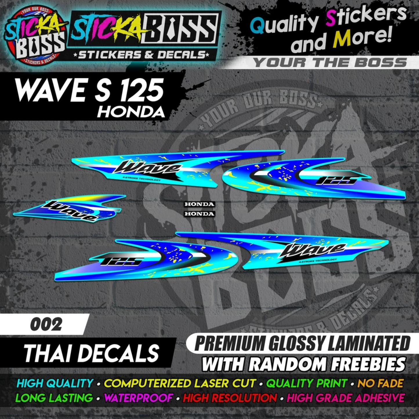 WAVE 125 S (THAI DECALS) [ASSORTED COLORS]【PREMIUM GLOSSY LAMINATED】