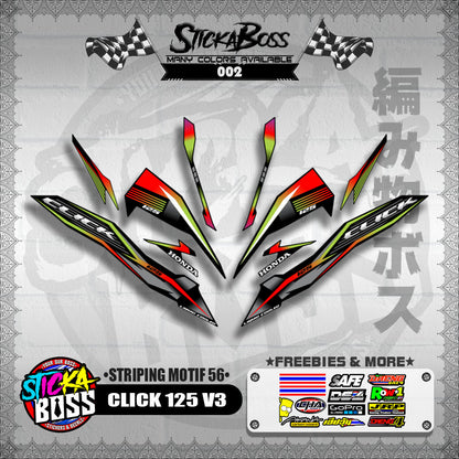 CLICK 125 V3 DECALS ( STRIPING MOTIF 56 ) [ PREMIUM GLOSSY LAMINATED ]【WITH FREEBIES】