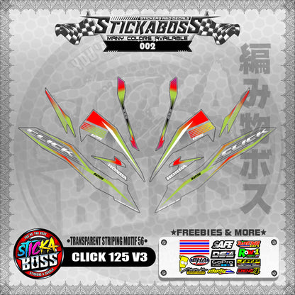 【PREMIUM UV PRINT】TRANSPARENT CLICK 125 V3 DECALS ( STRIPING MOTIF 56 )【WITH FREEBIES】