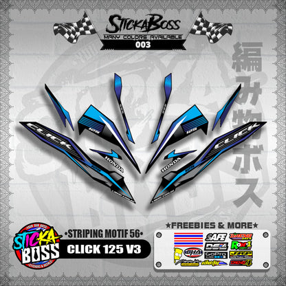 CLICK 125 V3 DECALS ( STRIPING MOTIF 56 ) [ PREMIUM GLOSSY LAMINATED ]【WITH FREEBIES】