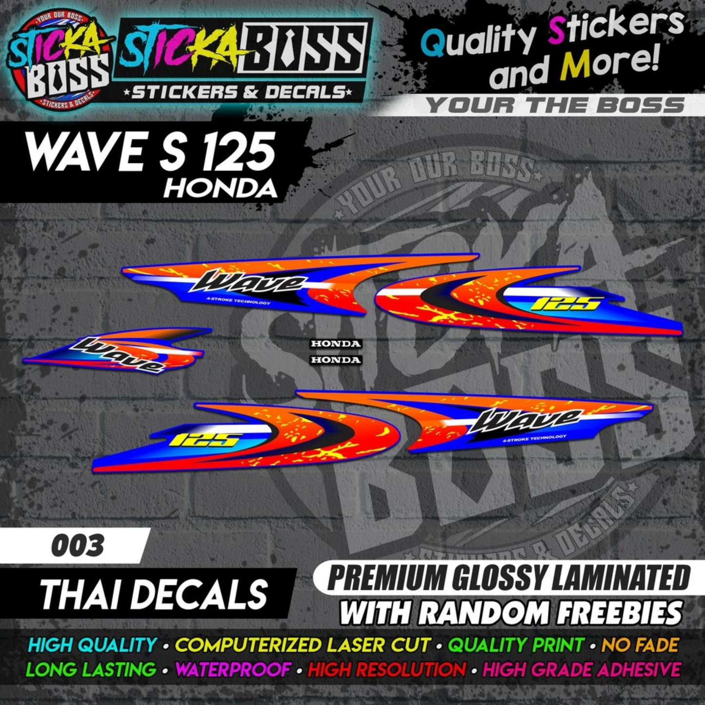 WAVE 125 S (THAI DECALS) [ASSORTED COLORS]【PREMIUM GLOSSY LAMINATED】