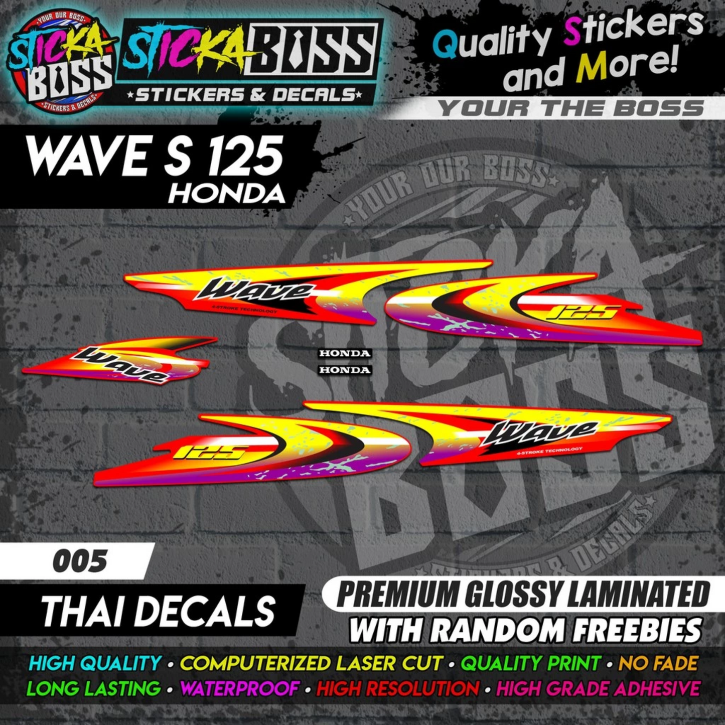 WAVE 125 S (THAI DECALS) [ASSORTED COLORS]【PREMIUM GLOSSY LAMINATED】