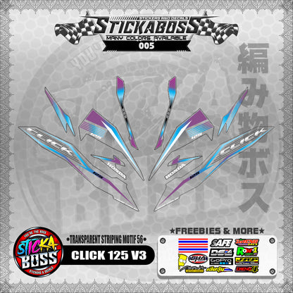 【PREMIUM UV PRINT】TRANSPARENT CLICK 125 V3 DECALS ( STRIPING MOTIF 56 )【WITH FREEBIES】