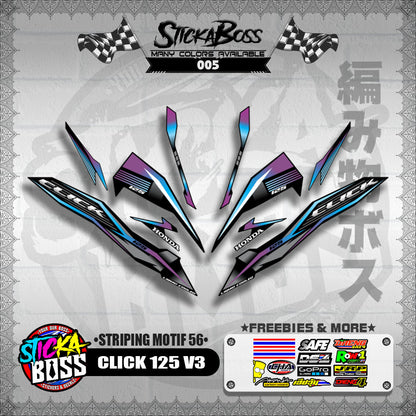 CLICK 125 V3 DECALS ( STRIPING MOTIF 56 ) [ PREMIUM GLOSSY LAMINATED ]【WITH FREEBIES】
