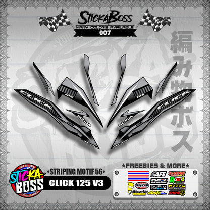 CLICK 125 V3 DECALS ( STRIPING MOTIF 56 ) [ PREMIUM GLOSSY LAMINATED ]【WITH FREEBIES】
