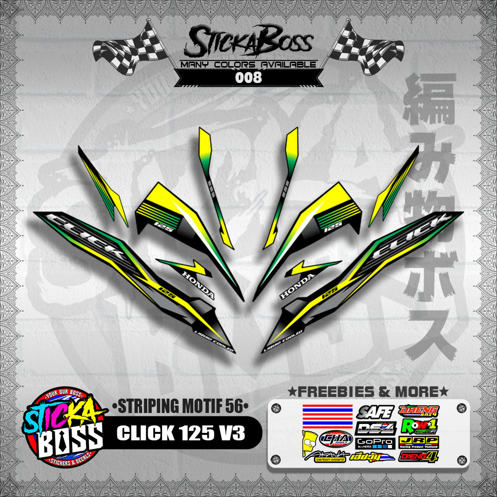 CLICK 125 V3 DECALS ( STRIPING MOTIF 56 ) [ PREMIUM GLOSSY LAMINATED ]【WITH FREEBIES】