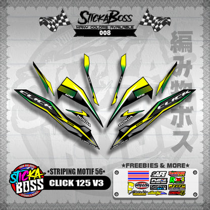 CLICK 125 V3 DECALS ( STRIPING MOTIF 56 ) [ PREMIUM GLOSSY LAMINATED ]【WITH FREEBIES】