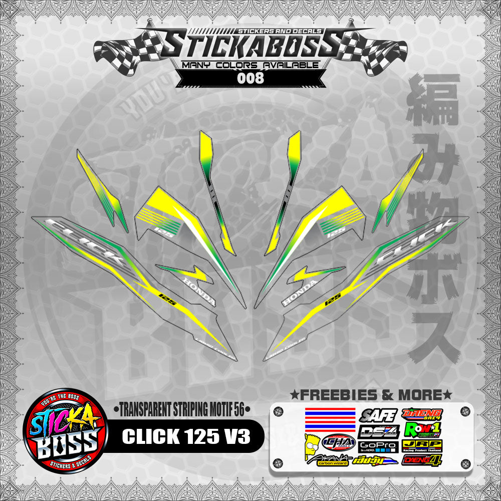 【PREMIUM UV PRINT】TRANSPARENT CLICK 125 V3 DECALS ( STRIPING MOTIF 56 )【WITH FREEBIES】