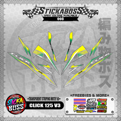 【PREMIUM UV PRINT】TRANSPARENT CLICK 125 V3 DECALS ( STRIPING MOTIF 56 )【WITH FREEBIES】