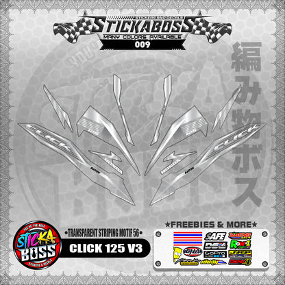 【PREMIUM UV PRINT】TRANSPARENT CLICK 125 V3 DECALS ( STRIPING MOTIF 56 )【WITH FREEBIES】