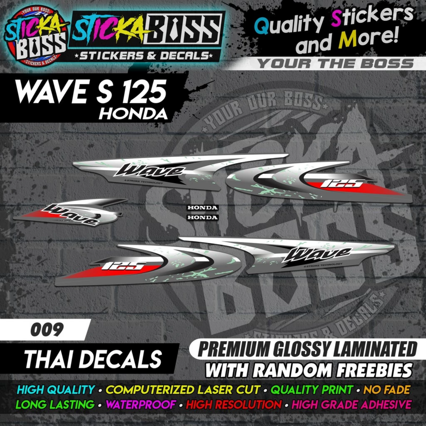 WAVE 125 S (THAI DECALS) [ASSORTED COLORS]【PREMIUM GLOSSY LAMINATED】