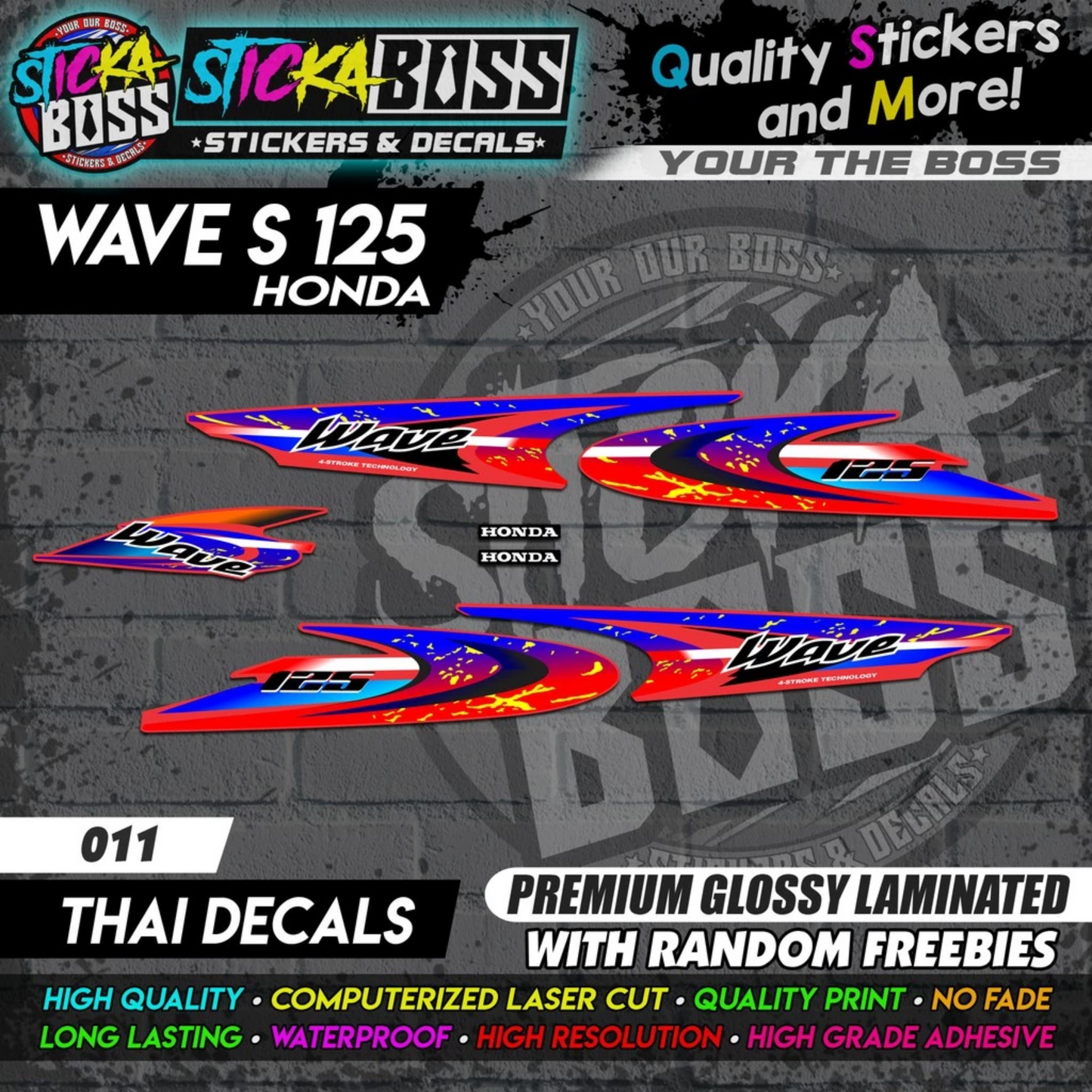 WAVE 125 S (THAI DECALS) [ASSORTED COLORS]【PREMIUM GLOSSY LAMINATED】