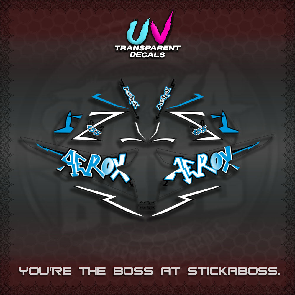【PREMIUM UV PRINT】AEROX 155 V2 DECALS TRANSPARENT (STRIPING GRAFITY MOTIF) STICKER DECALS By STICKAB