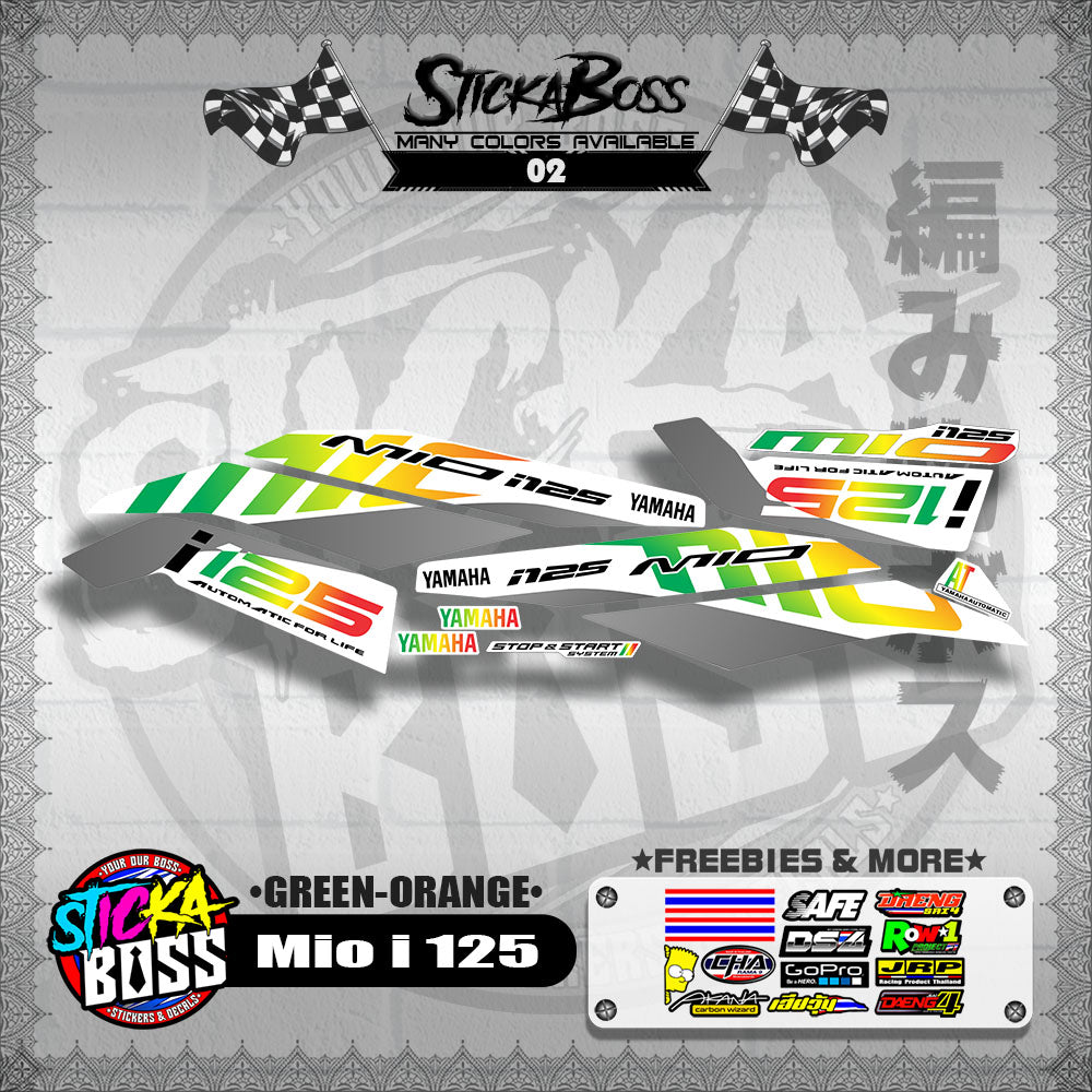 MIO I 125 STOCK DECALS ( 2019 ) [GREEN-ORANGE] 【WITH FREEBIES】