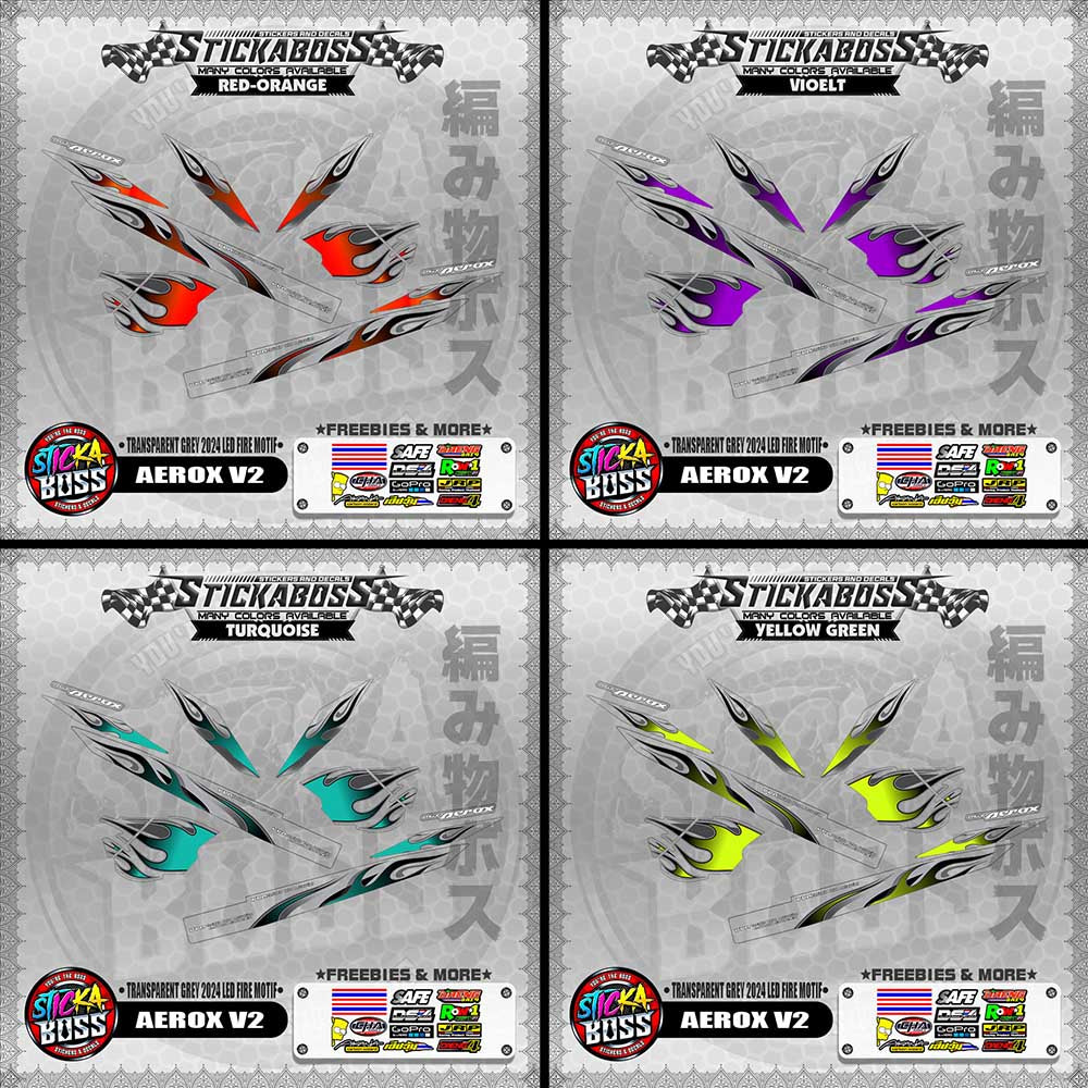 【PREMIUM UV PRINT】TRANSPARENT AEROX V2 DECALS ( GREY 2024 LED FIRE MOTIF )【WITH FREEBIES】