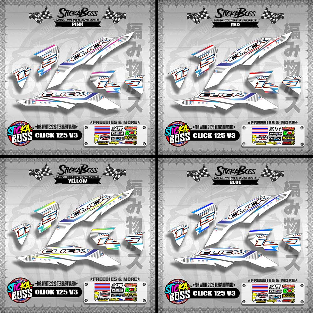CLICK 125 V3 DECALS ( FOR WHITE 2023 TERBARU VARIO ) [ PREMIUM GLOSSY LAMINATED ]【WITH FREEBIES】