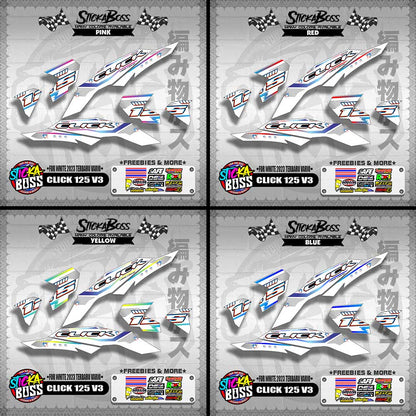 CLICK 125 V3 DECALS ( FOR WHITE 2023 TERBARU VARIO ) [ PREMIUM GLOSSY LAMINATED ]【WITH FREEBIES】