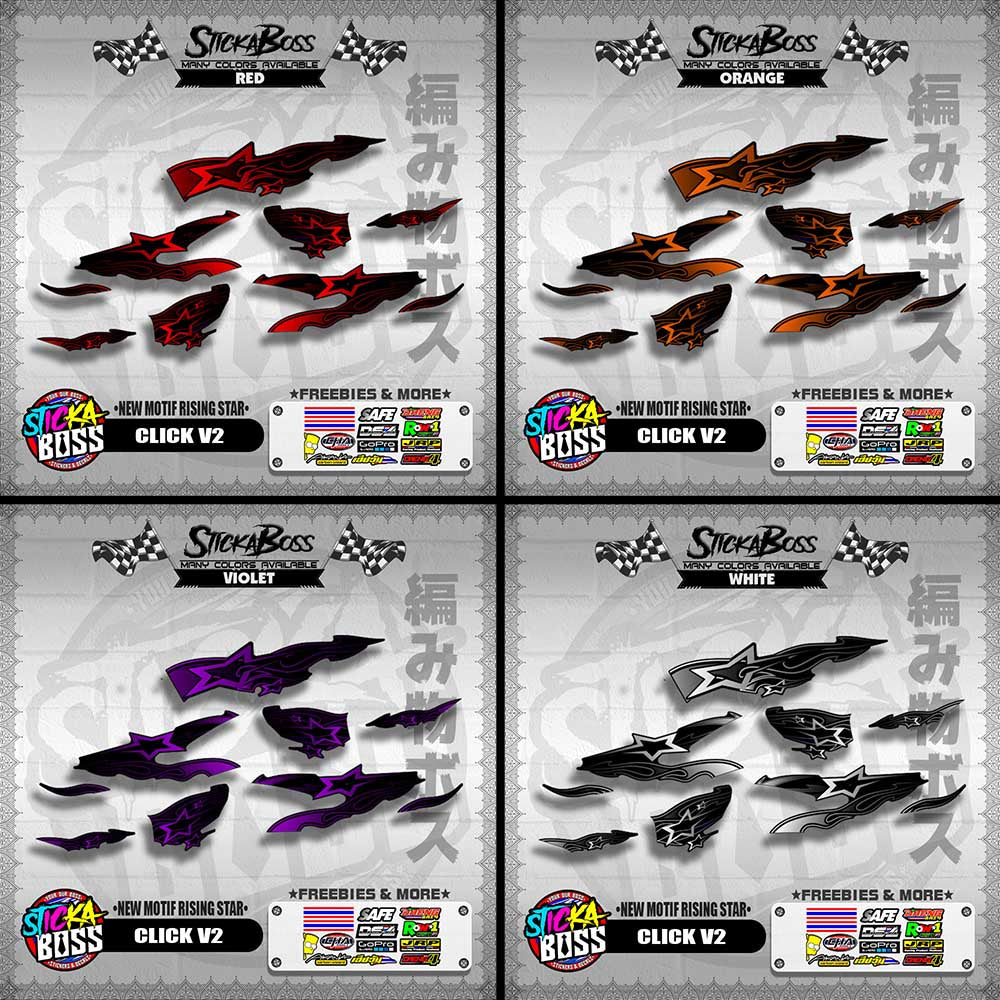 CLICK V2 DECALS ( NEW MOTIF RISING STAR ) [ PREMIUM GLOSSY LAMINATED ]【WITH FREEBIES】