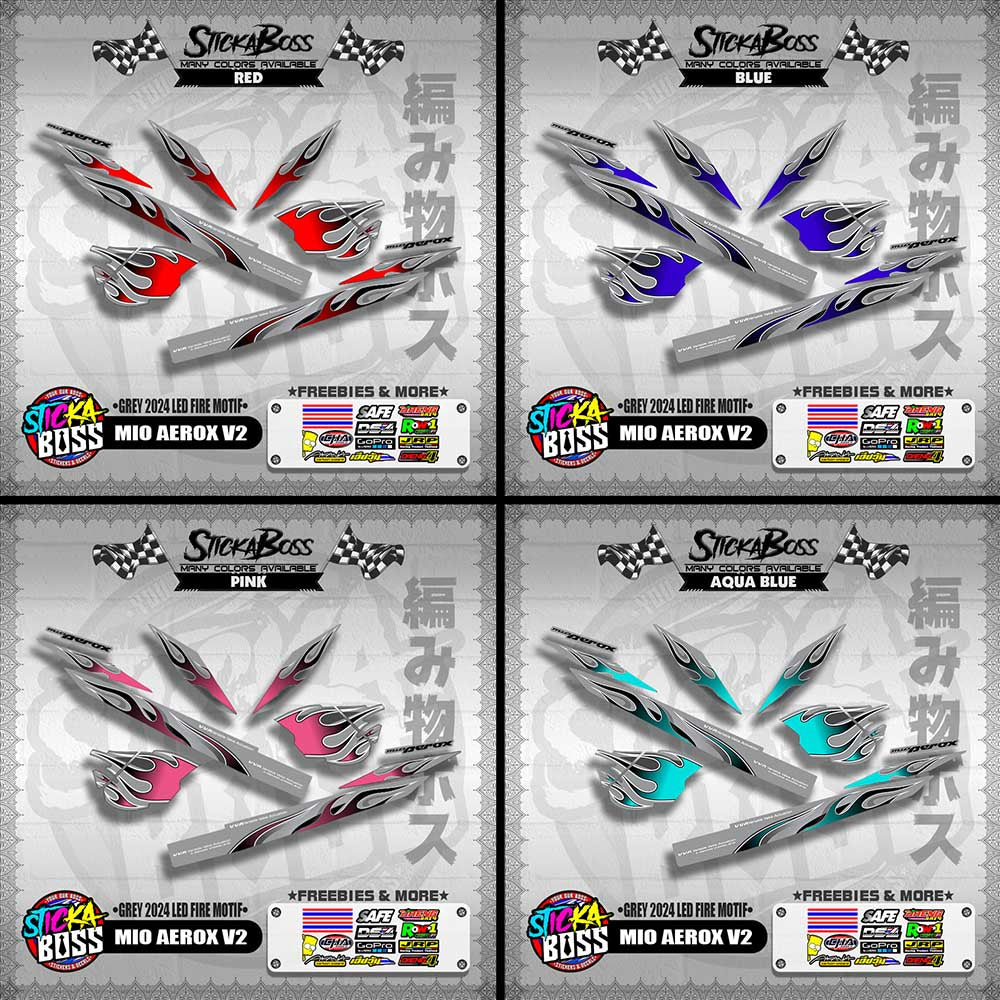 MIO AEROX V2 DECALS ( GREY 2024 LED FIRE MOTIF )【WITH FREEBIES】