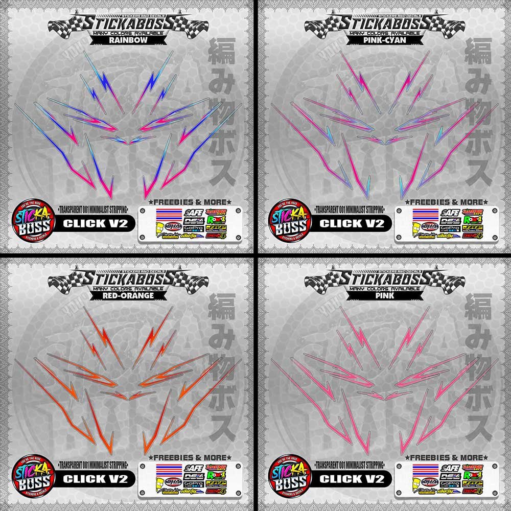 【PREMIUM UV PRINT】TRANSPARENT CLICK V2 STICKER DECALS ( 001 MINIMALIST STRIPPING )【WITH FREEBIES】