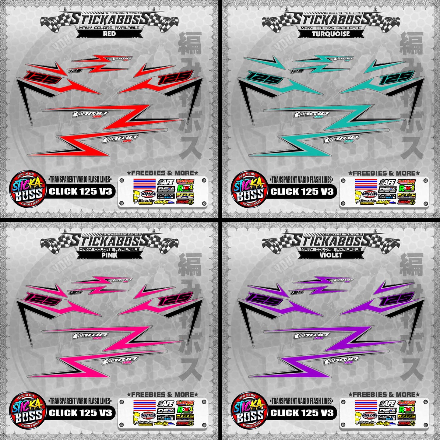 【PREMIUM UV PRINT】TRANSPARENT CLICK 125 V3 DECALS ( VARIO FLASH LINES )【WITH FREEBIES】