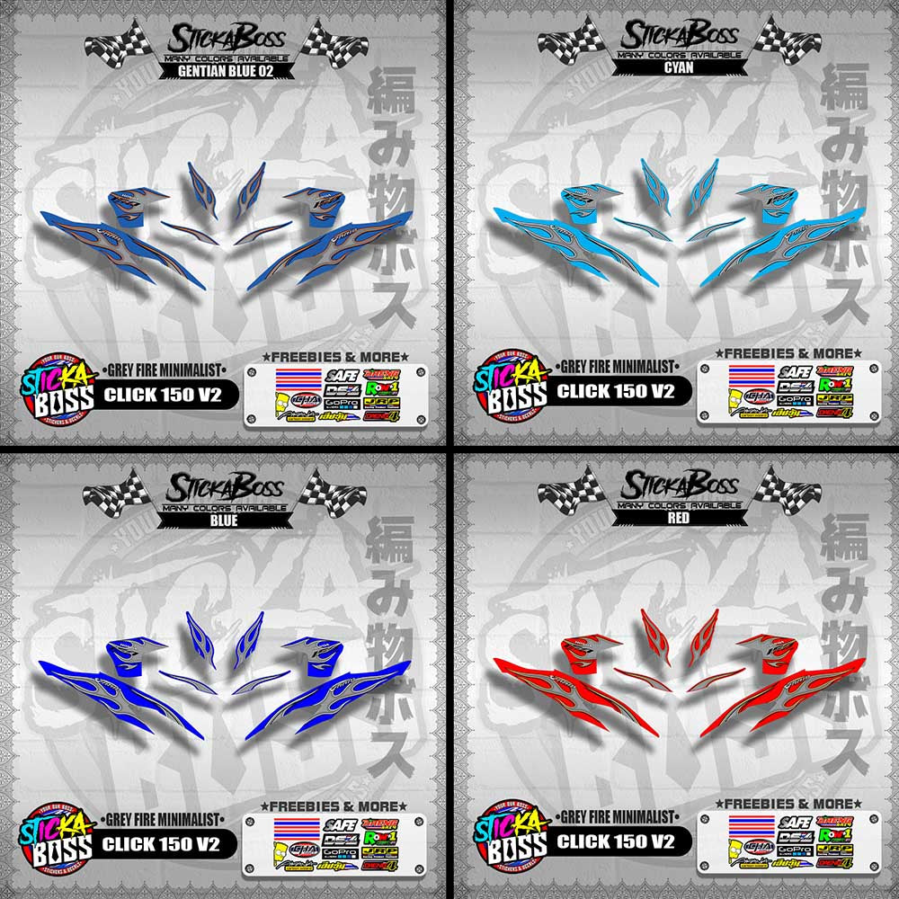 CLICK 150 V2 DECALS ( GREY FIRE MINIMALIST )【WITH FREEBIES】