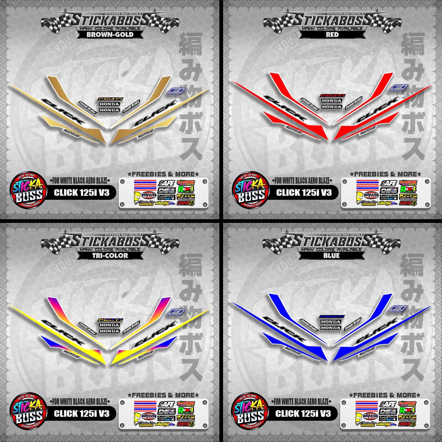 CLICK 125i V3 STICKER DECALS ( FOR WHITE BLACK AERO BLAZE )【WITH FREEBIES】