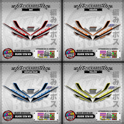 CLICK 125i V3 STICKER DECALS ( BLACK AERO BLAZE )【WITH FREEBIES】
