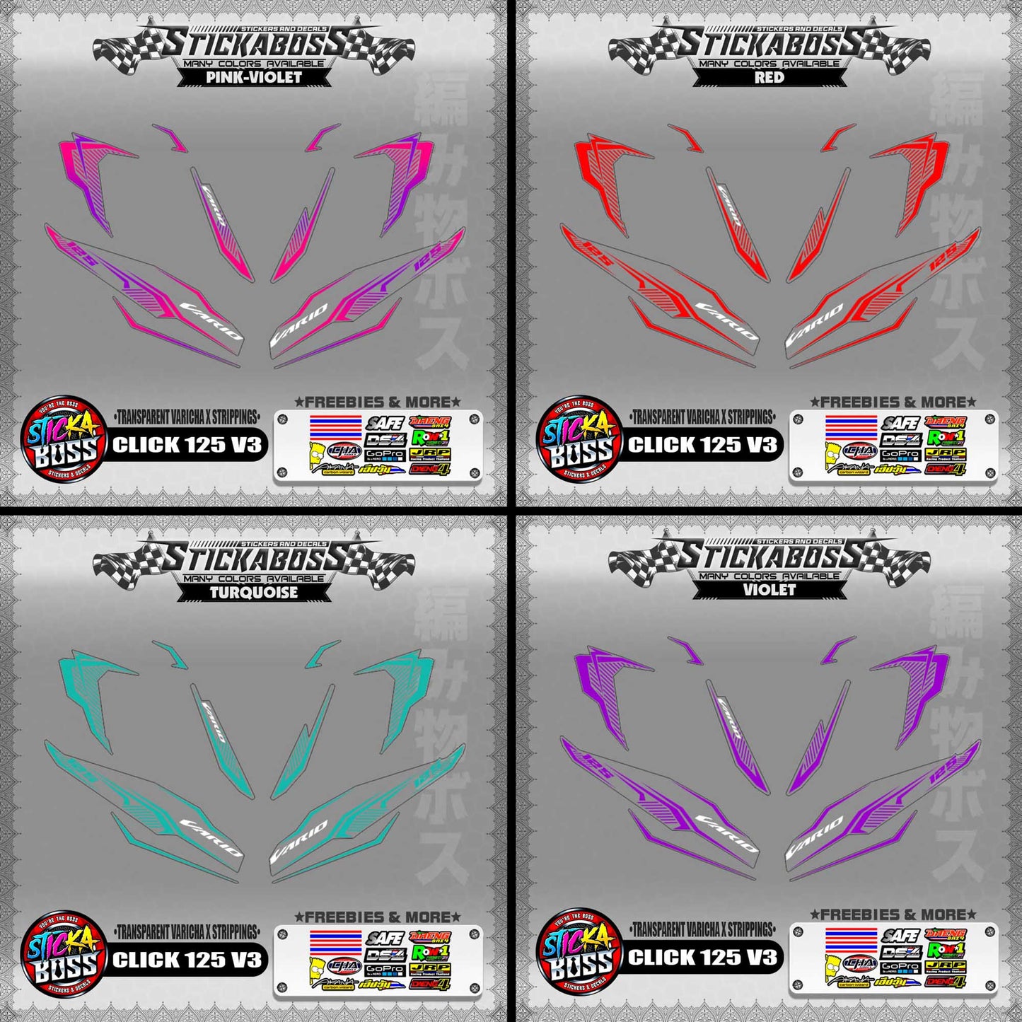 [ PREMIUM UV PRINT ] TRANSPARENT CLICK 125 V3 DECALS ( VARICHA X STRIPPINGS )【WITH FREEBIES】