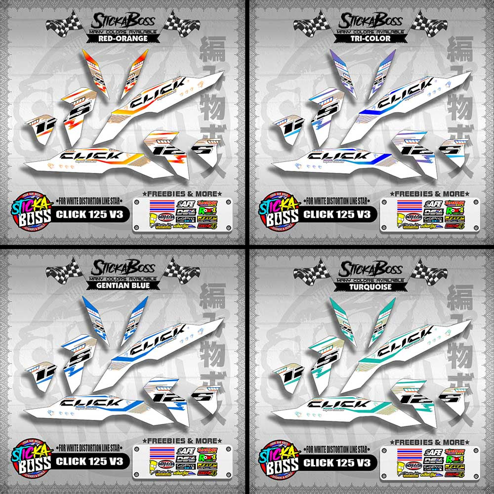 CLICK 125 V3 DECALS ( FOR WHITE DISTORTION LINE STAR )【WITH FREEBIES】