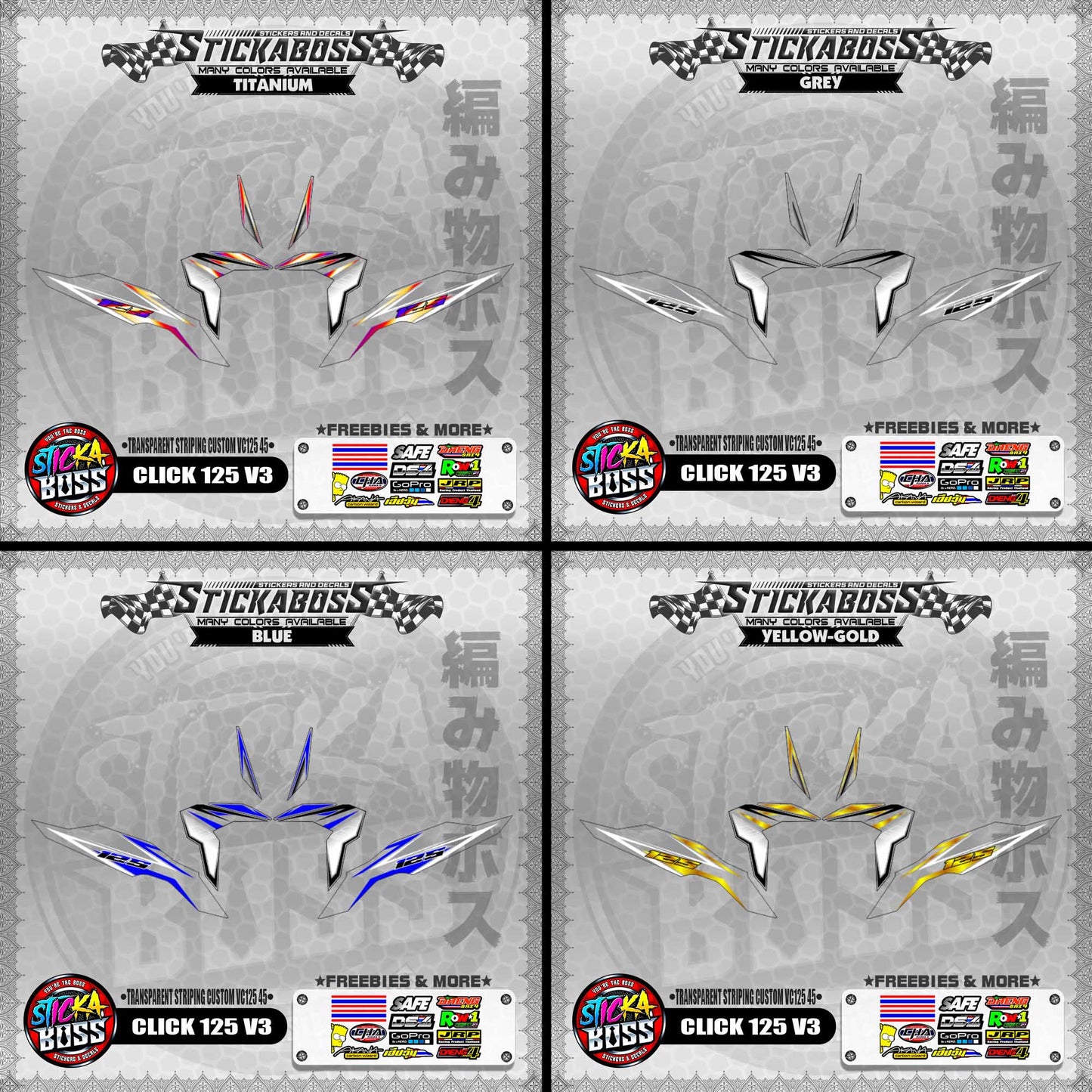 【PREMIUM UV PRINT】TRANSPARENT CLICK 125 V3 DECALS ( STRIPING CUSTOM VC125 45 )【WITH FREEBIES】