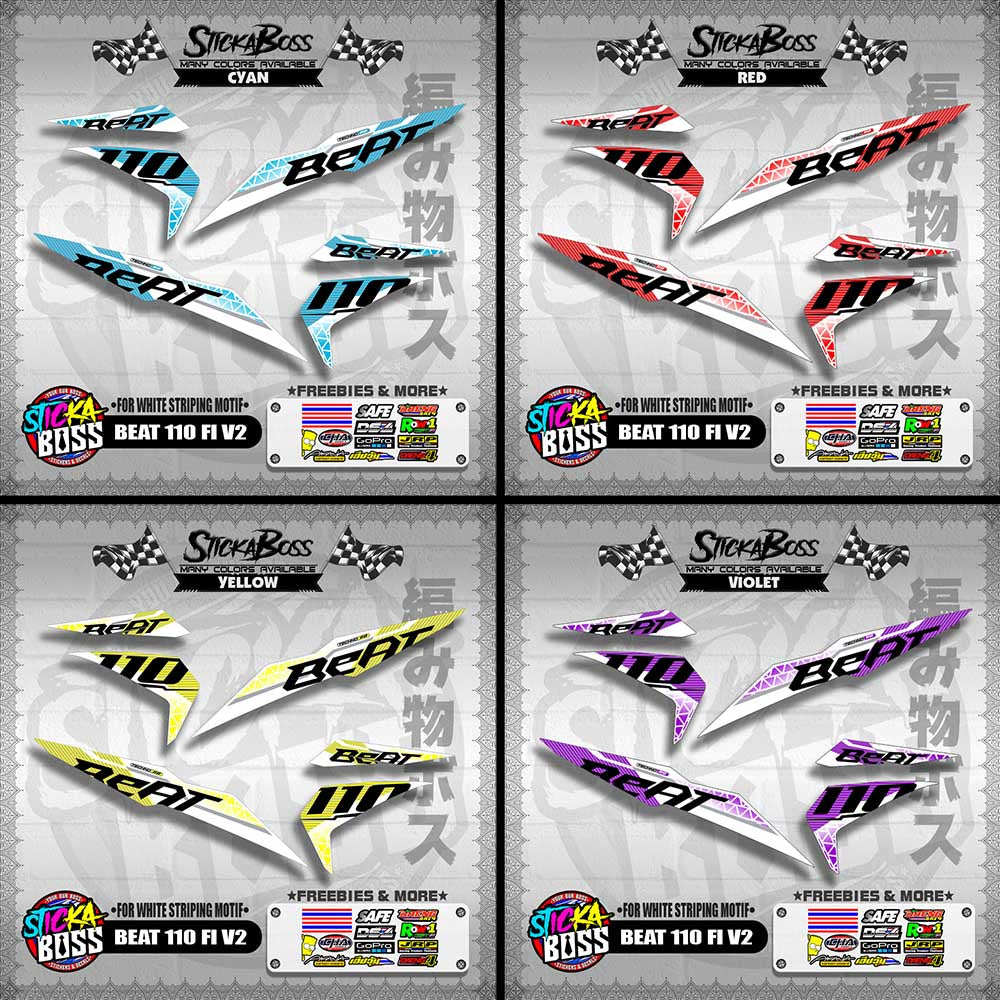 BEAT 110 FI V2 DECALS ( FOR WHITE STRIPING MOTIF ) [ PREMIUM GLOSSY LAMINATED ]【WITH FREEBIES】