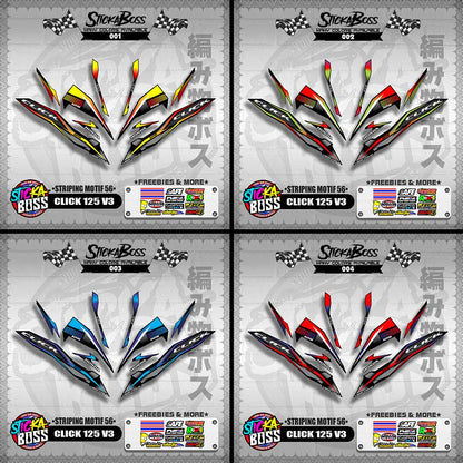 CLICK 125 V3 DECALS ( STRIPING MOTIF 56 ) [ PREMIUM GLOSSY LAMINATED ]【WITH FREEBIES】