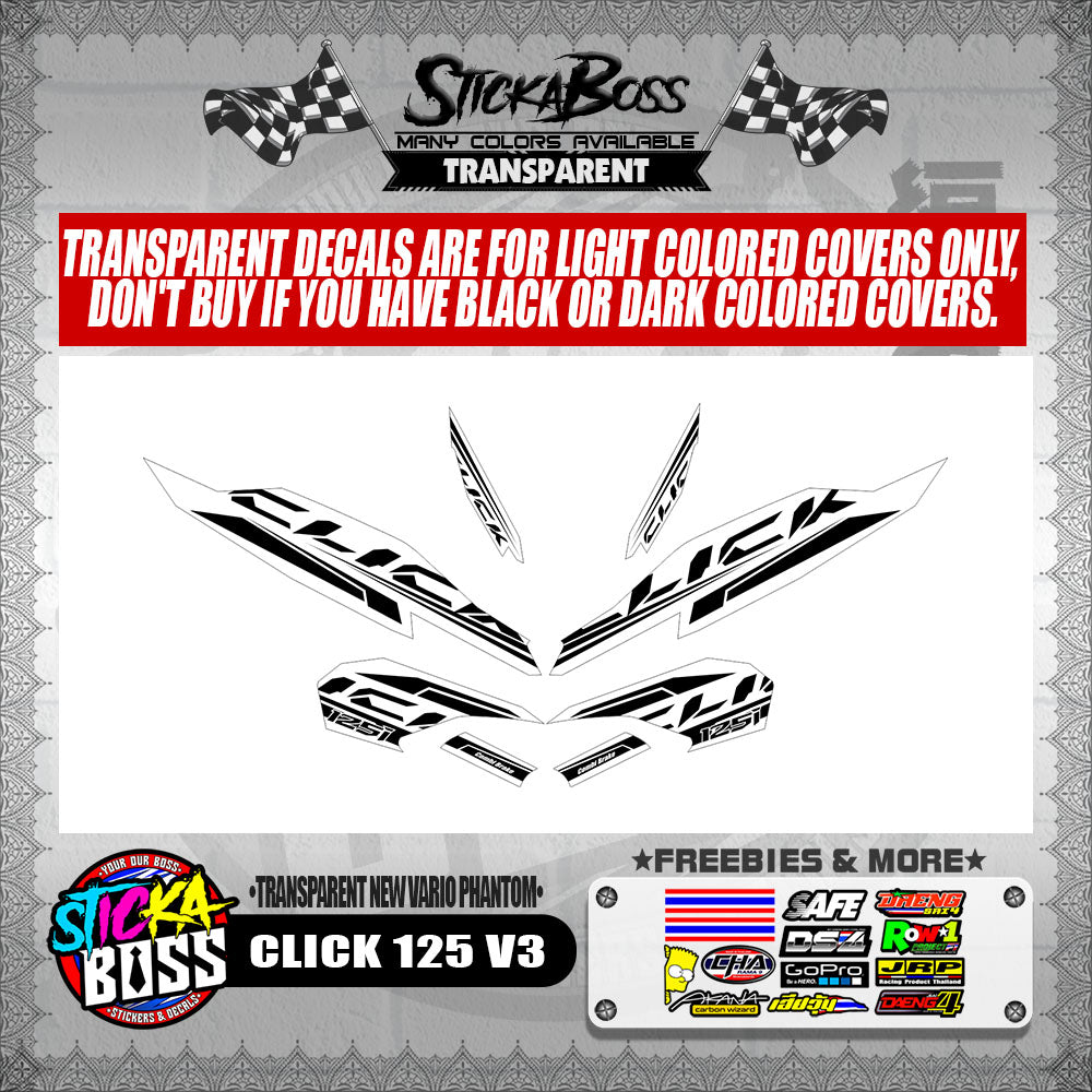 CLICK 125 V3 DECALS ( TRANSPARENT 00041-V3 VARIO STRIPPING ) 【WITH FREEBIES】 (Copy)