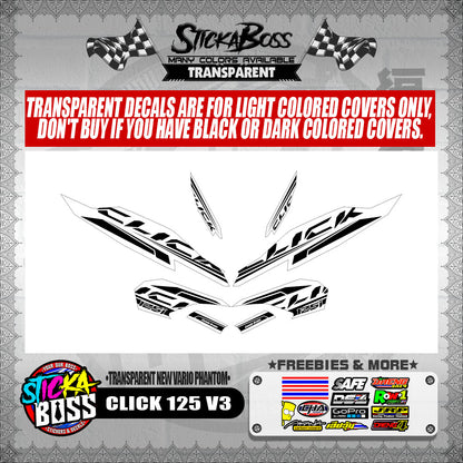 CLICK 125 V3 DECALS ( TRANSPARENT 00041-V3 VARIO STRIPPING ) 【WITH FREEBIES】 (Copy)
