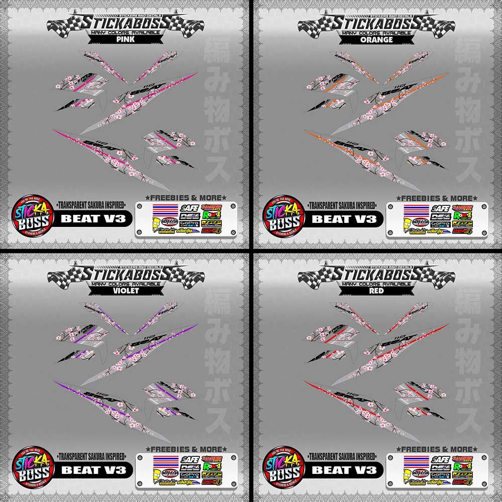 【PREMIUM UV PRINT】TRANSPARENT BEAT FI V3 STICKER DECALS ( SAKURA INSPIRED )【WITH FREEBIES】