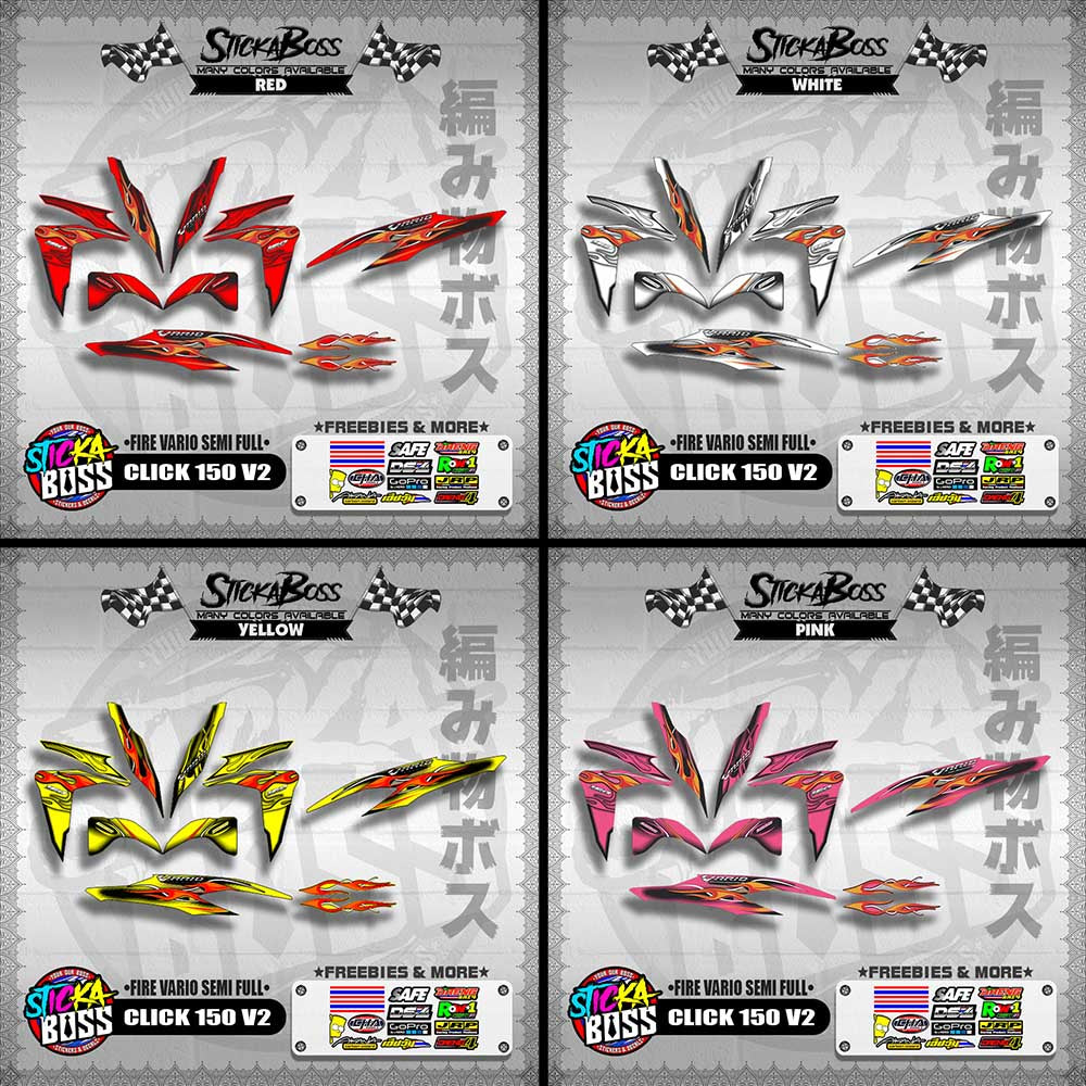CLICK 150 V2 DECALS ( FIRE VARIO SEMI FULL )【WITH FREEBIES】