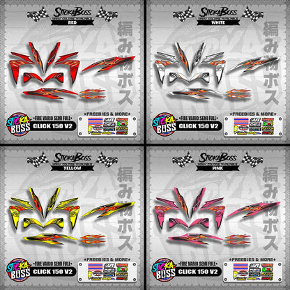 CLICK 150 V2 DECALS ( FIRE VARIO SEMI FULL )【WITH FREEBIES】
