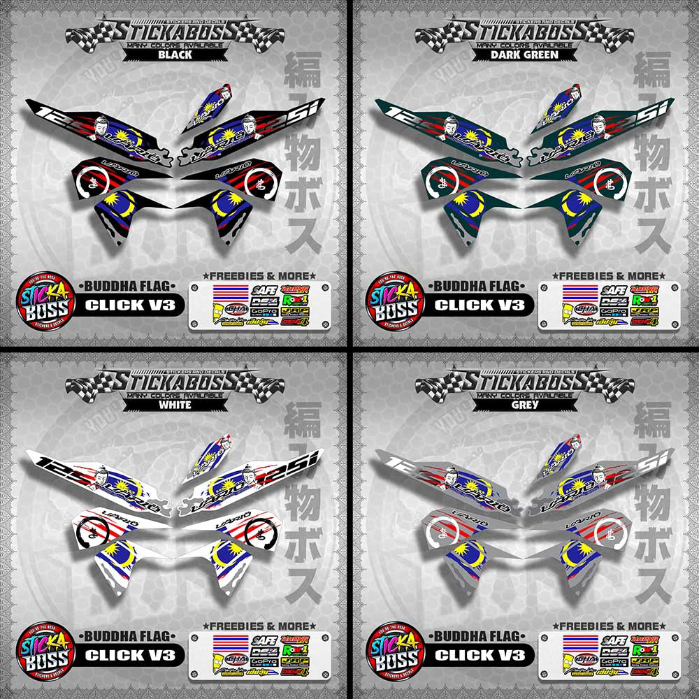 CLICK V3 MALAYSIAN STICKER DECALS ( BUDDHA FLAG )【WITH FREEBIES】