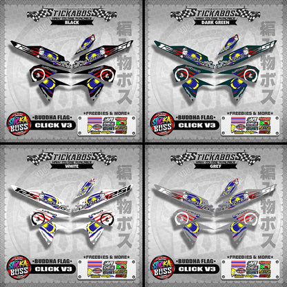 CLICK V3 MALAYSIAN STICKER DECALS ( BUDDHA FLAG )【WITH FREEBIES】