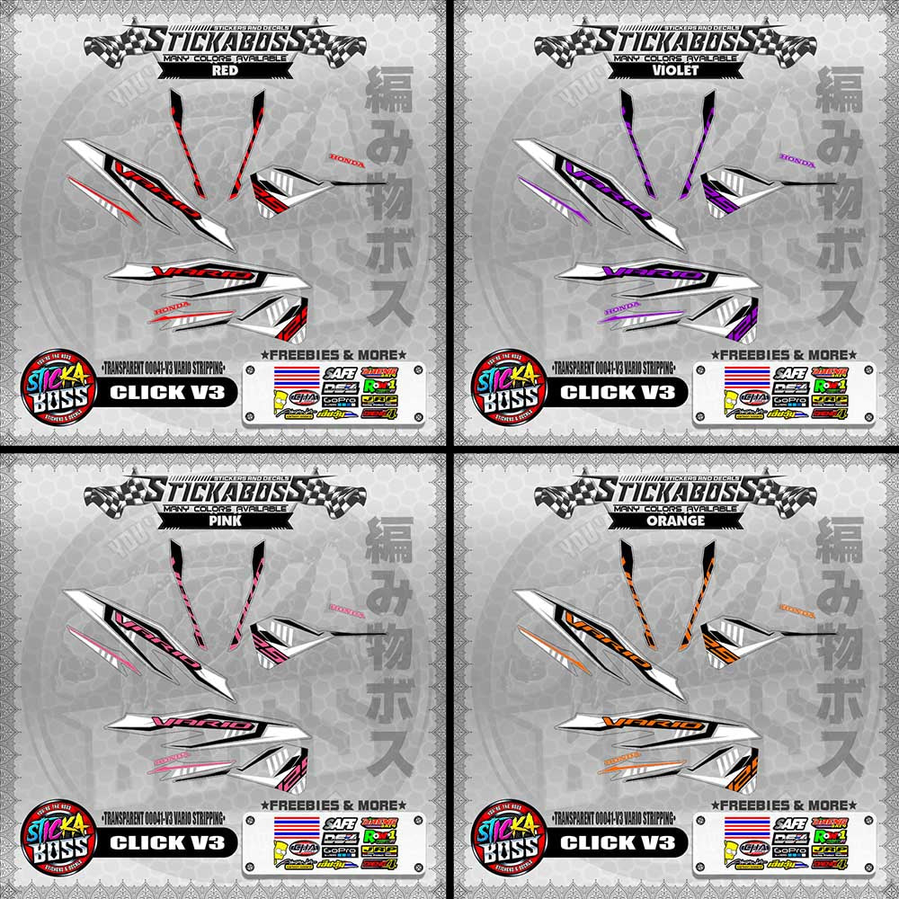 【PREMIUM UV PRINT】TRANSPARENT CLICK 125 V3 DECALS ( 00041-V3 VARIO STRIPPING )【WITH FREEBIES】