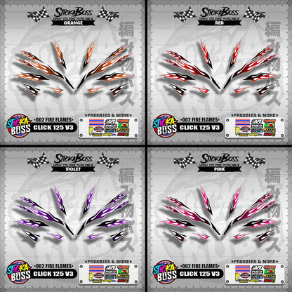 CLICK 125 V3 DECALS ( 002 FIRE FLAMES )【WITH FREEBIES】